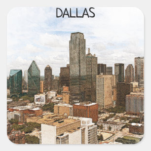 Dallas Texas Panorama VIew City Silhouette Fyrkantigt Klistermärke