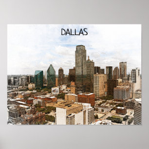 Dallas Texas Panorama VIew City Silhouette Poster