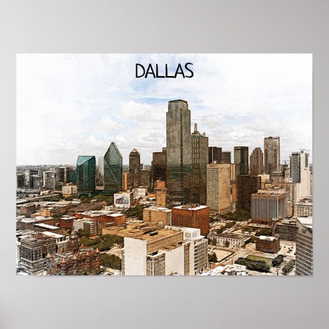 Dallas Texas Panorama VIew City Silhouette Poster (Framsidan)