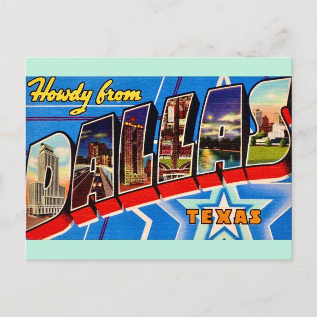 Dallas Texas Retro Hälsning vykort (Framsida)