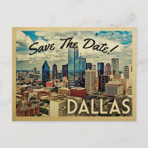 Dallas Texas Save Date Vintage Skyline Meddelande Vykort