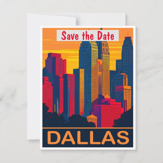 Dallas Texas Siluett Rosa Bröllopsinbjudan Spara Datumet (Framsida)