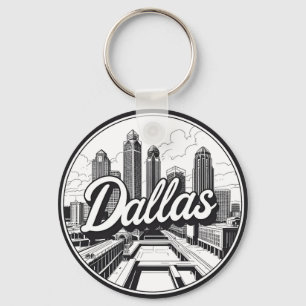 Dallas Texas Siluett Svart och Vitt Stadspanorama Nyckelring