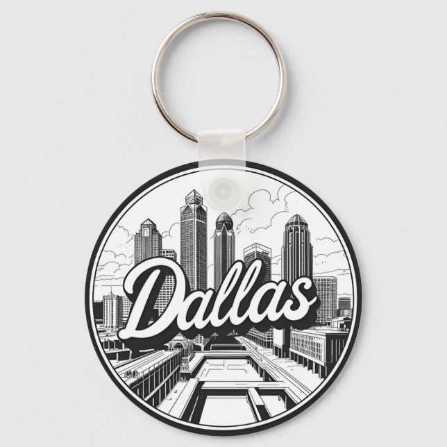 Dallas Texas Siluett Svart och Vitt Stadspanorama Nyckelring (Framsida)