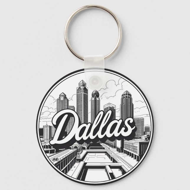 Dallas Texas Siluett Svart och Vitt Stadspanorama Nyckelring (Framsida)