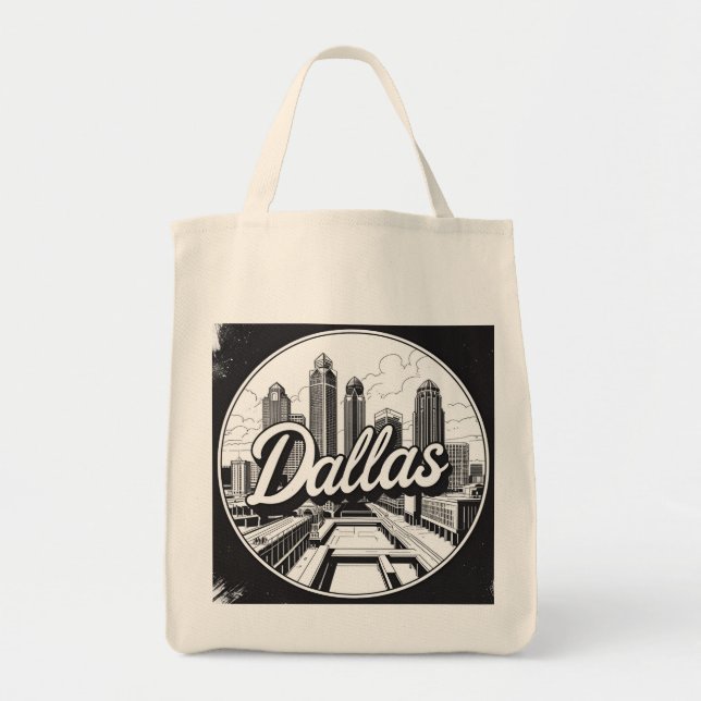 Dallas Texas Siluett Svart och Vitt Stadspanorama Tygkasse (Framsidan)