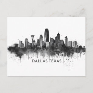 Dallas Texas Siluett Svart-vit Stadsscen Vykort