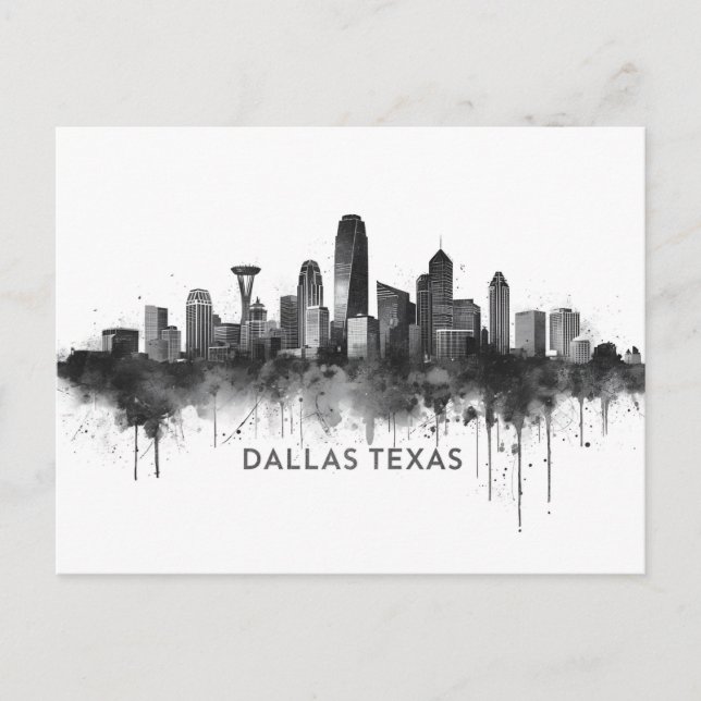 Dallas Texas Siluett Svart-vit Stadsscen Vykort (Framsida)