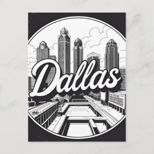 Dallas Texas Siluett Svartvit Stadsscen Helg Vykort