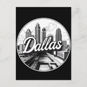 Dallas Texas Siluett Svartvit Stadssiluett Vykort