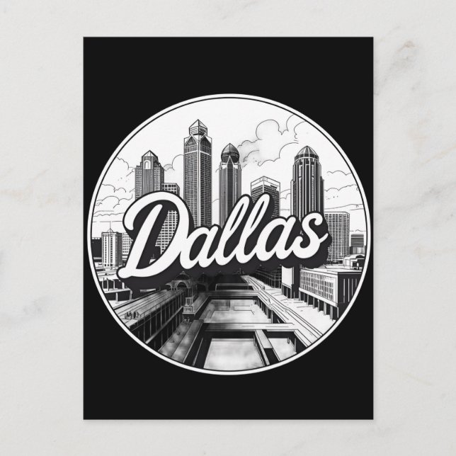Dallas Texas Siluett Svartvit Stadssiluett Vykort (Framsida)