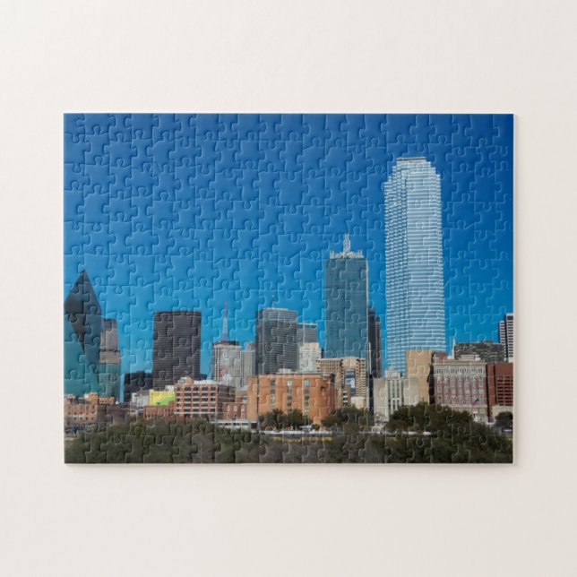 Dallas Texas siluett vid solnedgång Pussel (Horisontell)