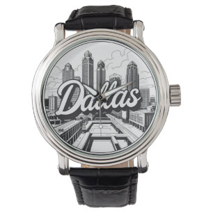 Dallas Texas Skyline Black and White Cityscape Armbandsur