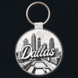 Dallas Texas Skyline Black and White Cityscape Nyckelring<br><div class="desc">Fånga Texas fet väsen med den här slående svarta och vita Dallas-skylin-designen. Med ikoniska skyscraper och stadsarkitektur är detta monokroma landskap en perfekt för alla som kärlek Dallas eller vill visa sitt pride i Texan. Idealisk för mugg, t-shirts, poster och hemdekanter blandar denna bild det moderna stil med vintage flair...</div>