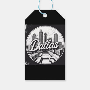 Dallas Texas Skyline Black and White Cityscape Presentetikett