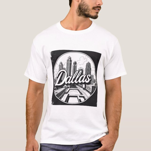 Dallas Texas Skyline Black and White Cityscape T Shirt (Framsida)