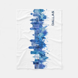 Dallas Texas Skyline Blue Fleecefilt