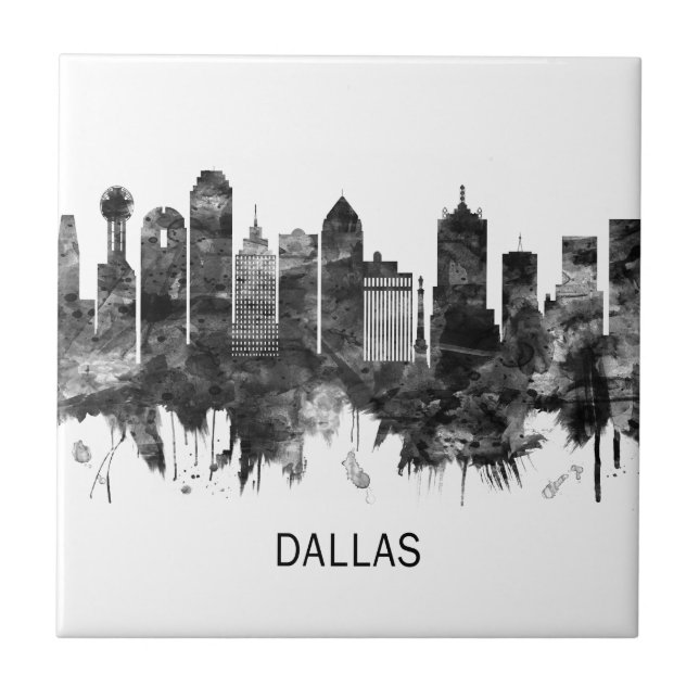Dallas Texas Skyline BW Kakelplatta (Framsidan)