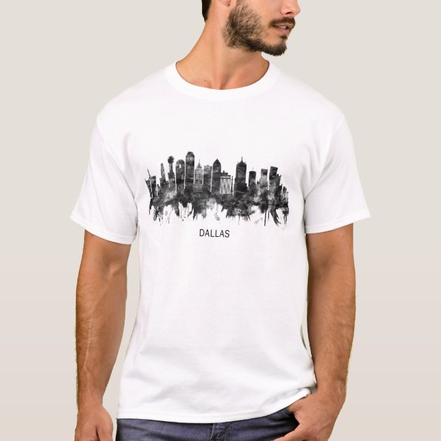 Dallas Texas Skyline BW T Shirt (Framsida)