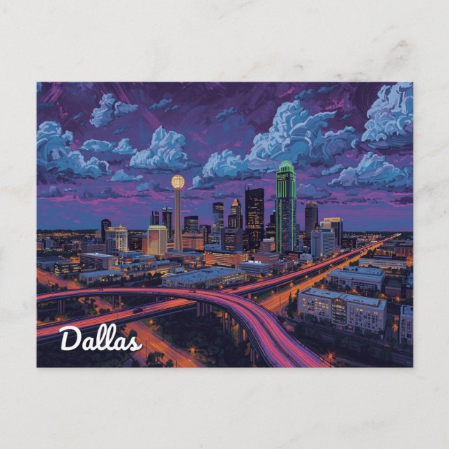 Dallas Texas Skyline City Art Vykort (Framsida)