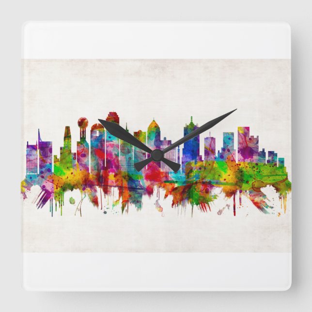 Dallas Texas Skyline Fyrkantig Klocka (Framsida)