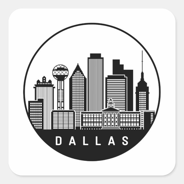 Dallas Texas Skyline Fyrkantigt Klistermärke (Framsida)