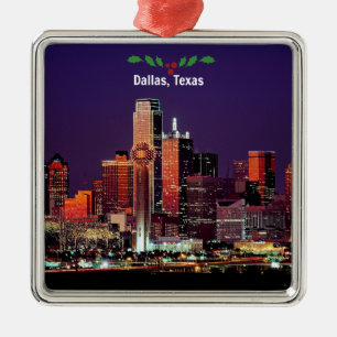 Dallas, Texas Skyline, jul, Julgransprydnad Metall