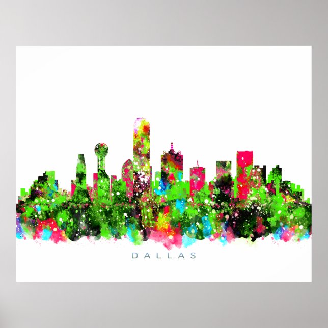 Dallas, Texas Skyline Watercolor Painting Poster (Framsidan)