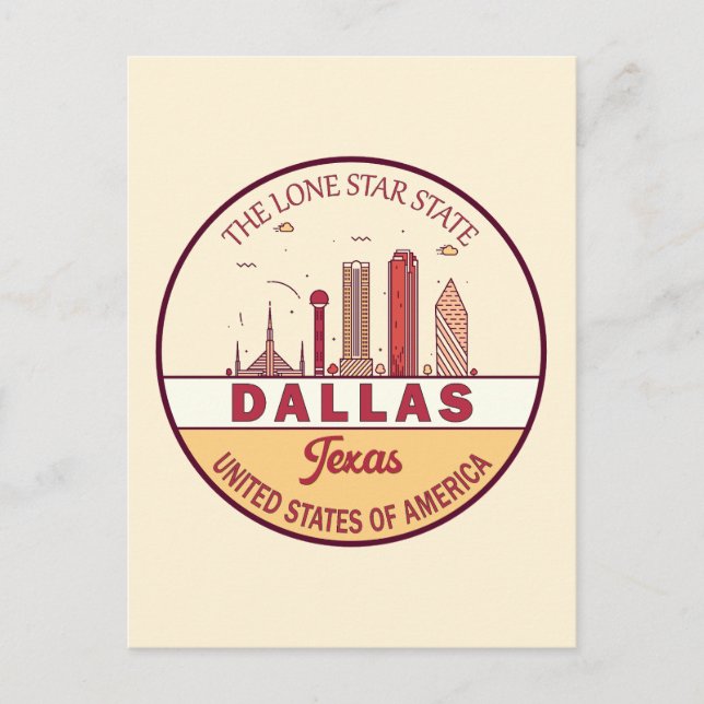 Dallas Texas Stadssiluett Emblem Vykort (Framsida)
