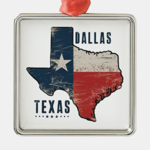 Dallas Texas State Karta Flagga Julgransprydnad Metall