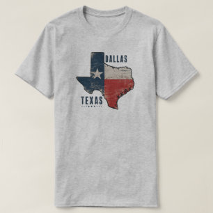 Dallas Texas State Karta Flagga T Shirt