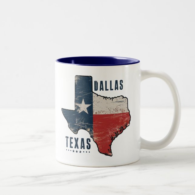 Dallas Texas State Karta Flagga Två-Tonad Mugg (Höger)