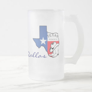 Dallas, Texas State Karta med Star, Boots, Hat Mug Frostat Ölglas