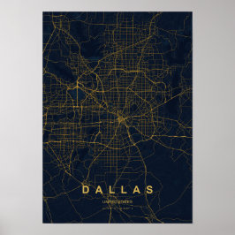 Dallas Texas Stiliserad Karttryck | Modern Highlig Poster