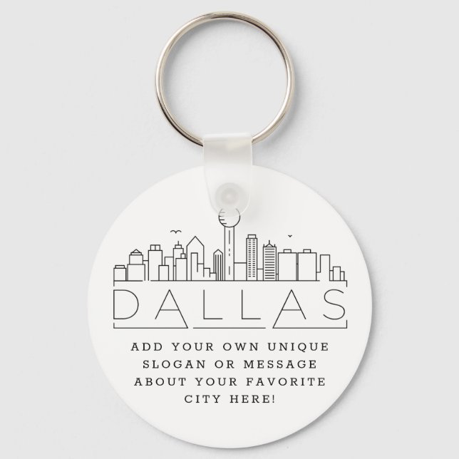 Dallas, Texas Stylized Skyline | Anpassningsbar Sl Nyckelring (Framsida)
