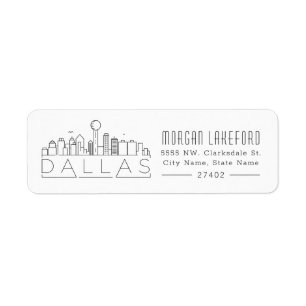 Dallas, Texas Stylized Skyline Returadress Etikett