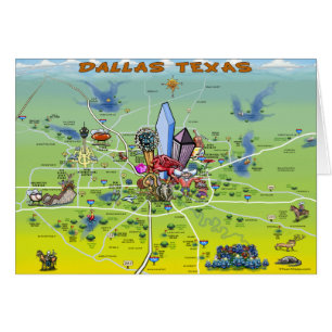 Dallas Texas Tecknad Karta Hälsningskort