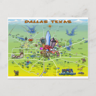 Dallas Texas Tecknad Karta Vykort