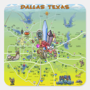 Dallas Texas tecknadkarta Fyrkantigt Klistermärke