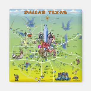 Dallas Texas tecknadkarta Magnet