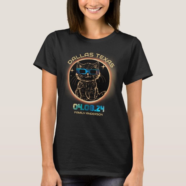 Dallas Texas Total Solar Eclipse 2024 Cat Lovers T Shirt (Framsida)