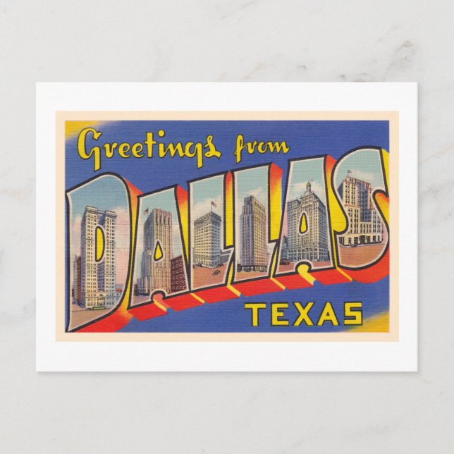Dallas Texas TX Vintage Large Brev vykort (Framsida)