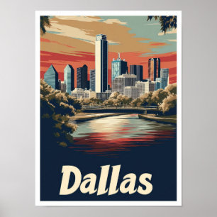 Dallas Texas USA Art Vintage resor Illustration Poster