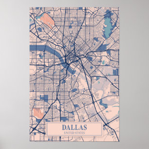Dallas Texas USA Blåsiga Stadskartan Resa Poster
