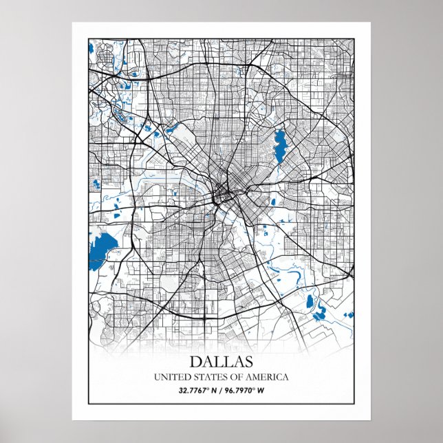 Dallas Texas USA City Travel City Karta Poster (Framsidan)