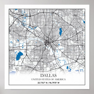 Dallas Texas USA City Travel City Karta Poster