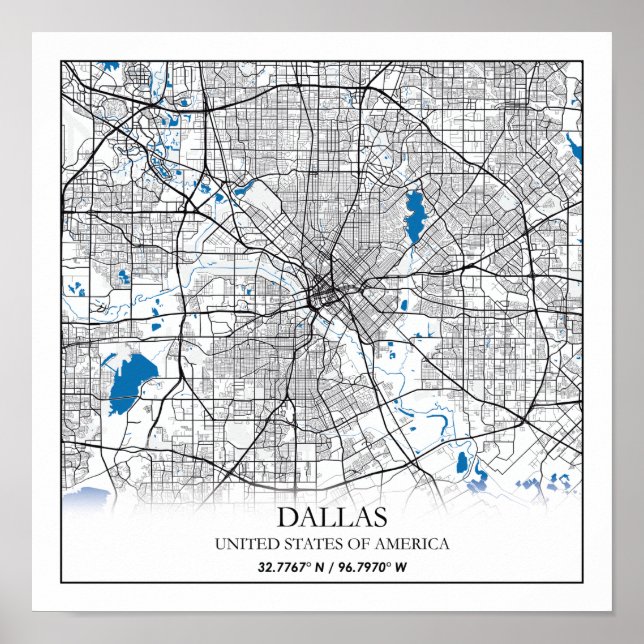 Dallas Texas USA City Travel City Karta Poster (Framsidan)