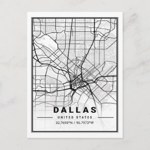 Dallas Texas USA Travel City Karta Poster Vykort