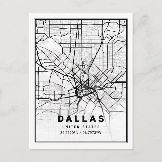 Dallas Texas USA Travel City Karta Poster Vykort (Framsida)