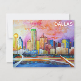 Dallas Texas Watercolor City Skyline Anteckningskort